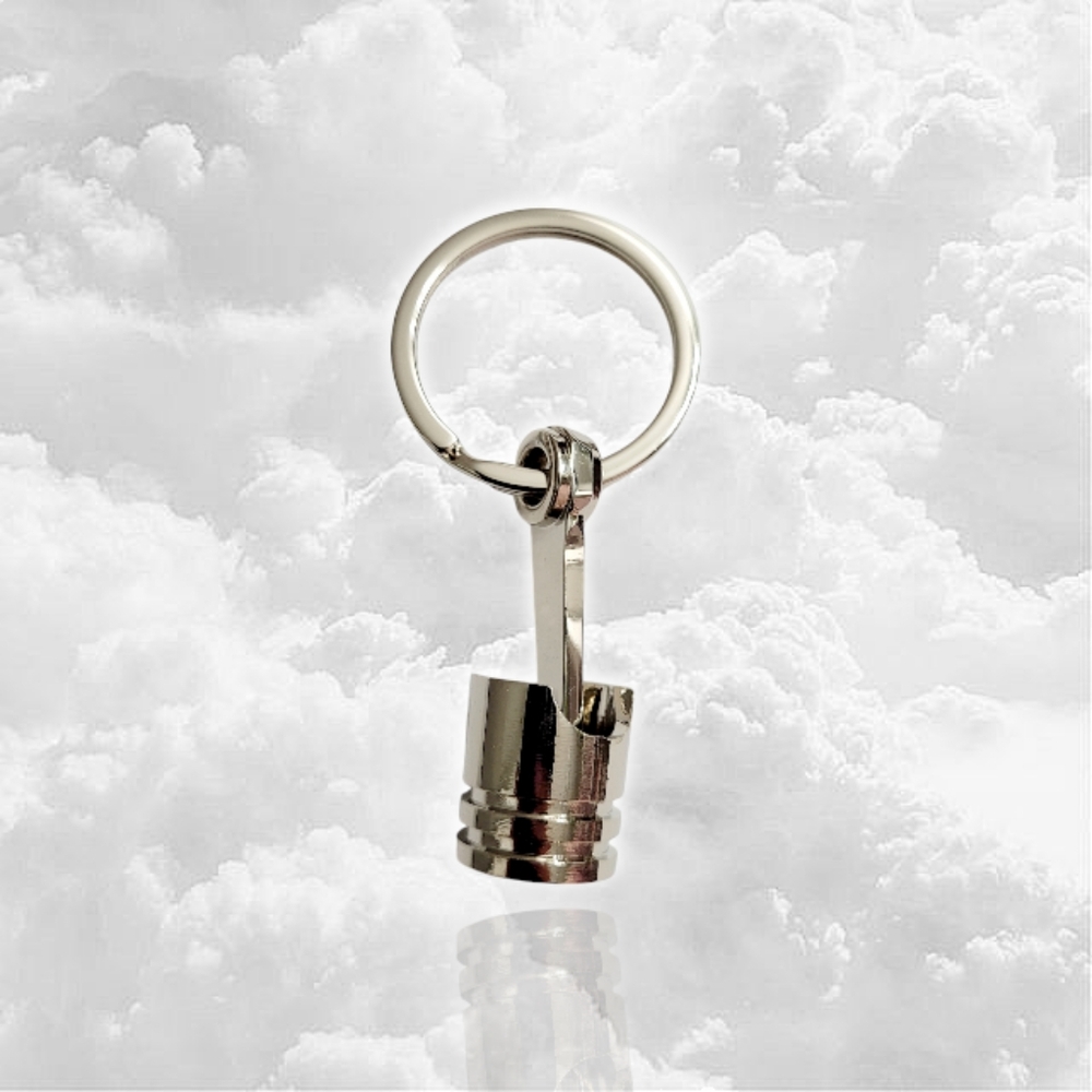 Auto Car Engine Piston Keychain Silver 1.5cm